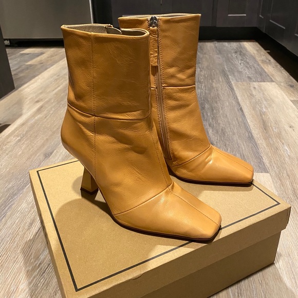 Leather Square Toe Heeled Boots in Natural - Picture 2 of 7